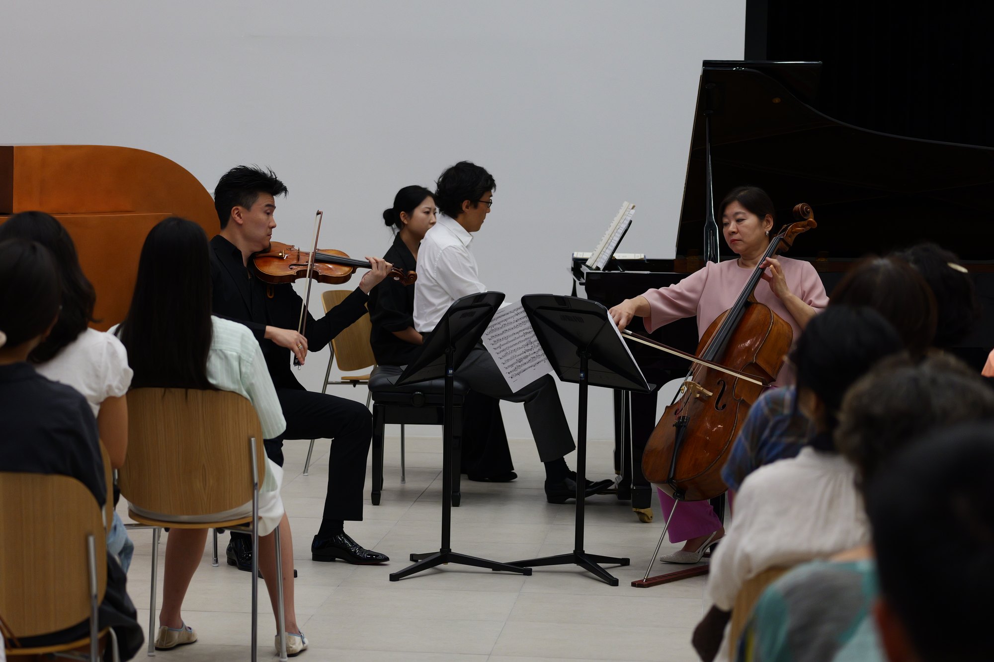 The IMK Trio — Liang Wang, Chulhee Yoon and Meehae Ryo — performing at the KAIST Art Museum, Daejeon